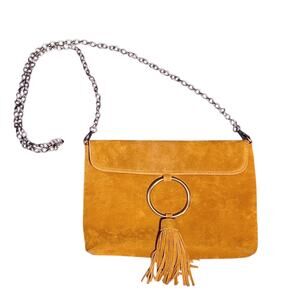 Faux Suede Western Leather Fringe Envelope Flap Crossbody - Mustard